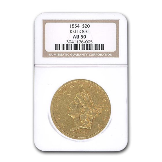 1854 $20 Liberty Gold Double Eagle AU-50 NGC (Kellogg & Co.) 1854 $20 Liberty Gold Double Eagle AU-50 NGC (Kellogg & Co.)